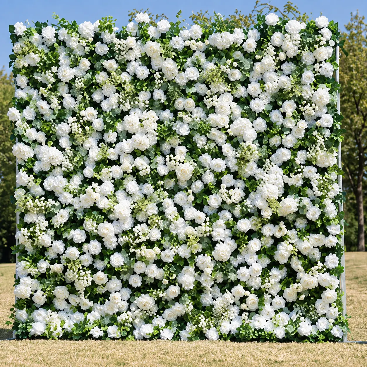Vannie white rose and greenery floral backdrop wall